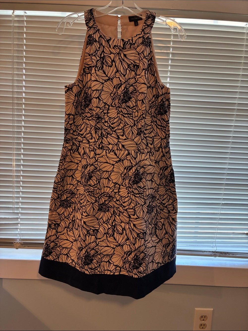 The Limited navy Floral Print Cream Midi Sheath Dress